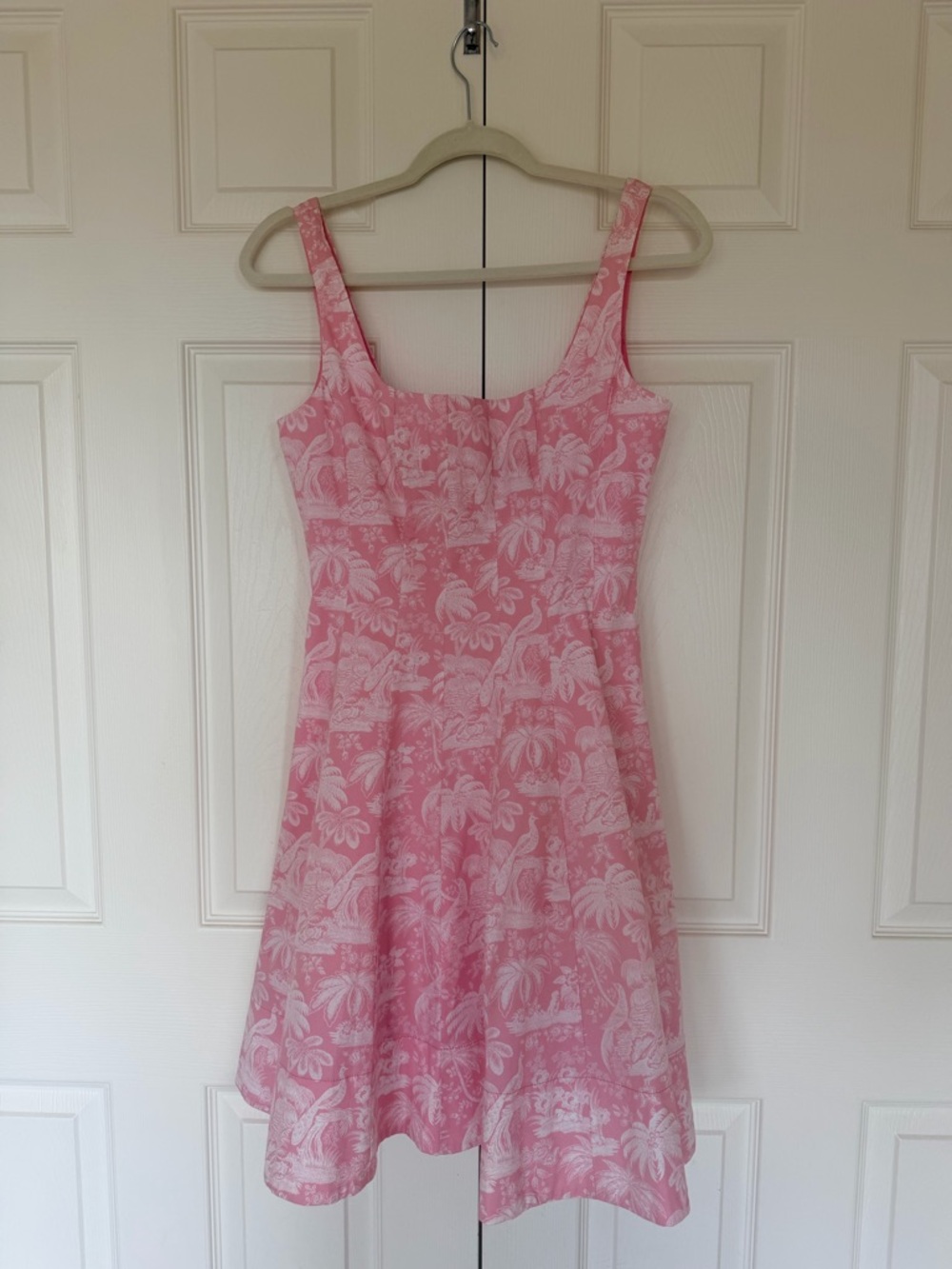 STAUD Wells Pink Floral Fit-and-Flare Mini Dress